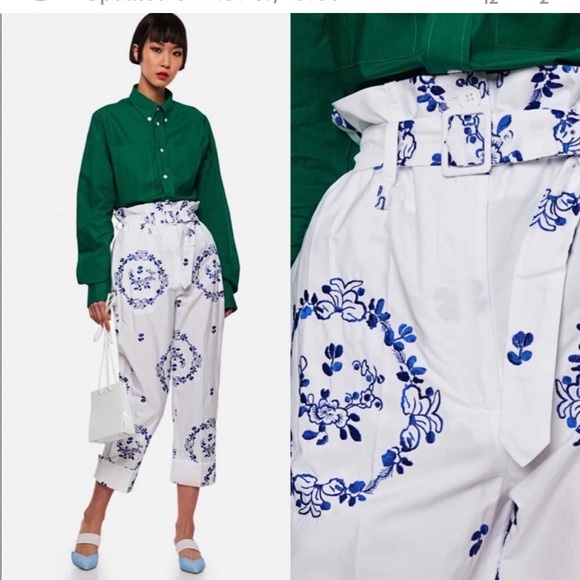 $995 Simone Rocha Belted Embroidered Cotton-blend Straight-leg Pants In White - Picture 3 of 10